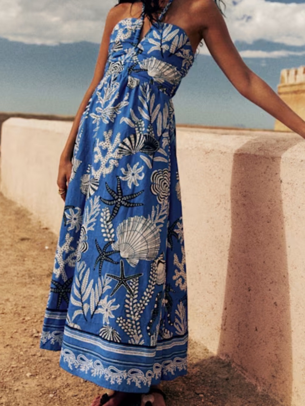 Sézane Azenor Dress Blue Shells Print Women’s Size US 2